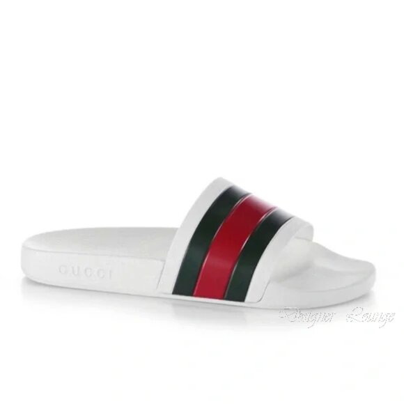 NEW GUCCI Men's WEB Pursuit Pool / Beach White Rubber Slides G 9 / US 9.5 - Picture 12 of 14